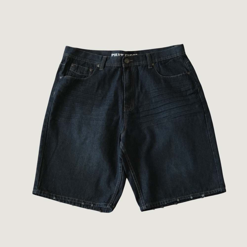 Phat Farm Denim Shorts Mens Blue Baggy Streetwear Y2K Size 36 Jorts Hip-Hop Rap